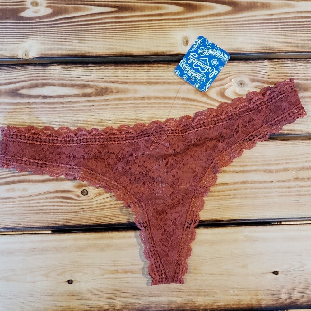 Free People Small Lace Thong in Teracotta New with tags